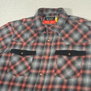 Barking Irons Shirt Mens Small Gray Plaid Bob Dylan Rolling Thunder Flannel Snap